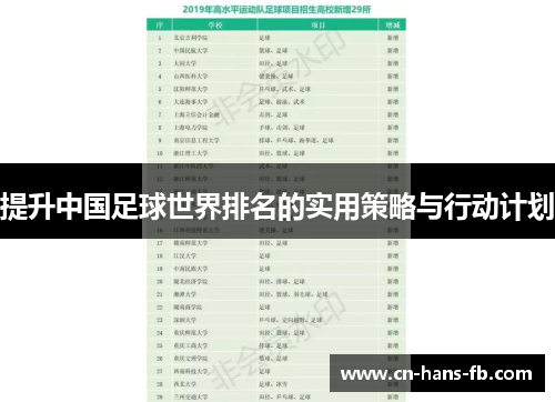 提升中国足球世界排名的实用策略与行动计划
